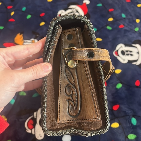 Vintage Joo Kay Hand Tooled Leather Purse Handbag Brown Western Shoulder - Picture 4 of 11